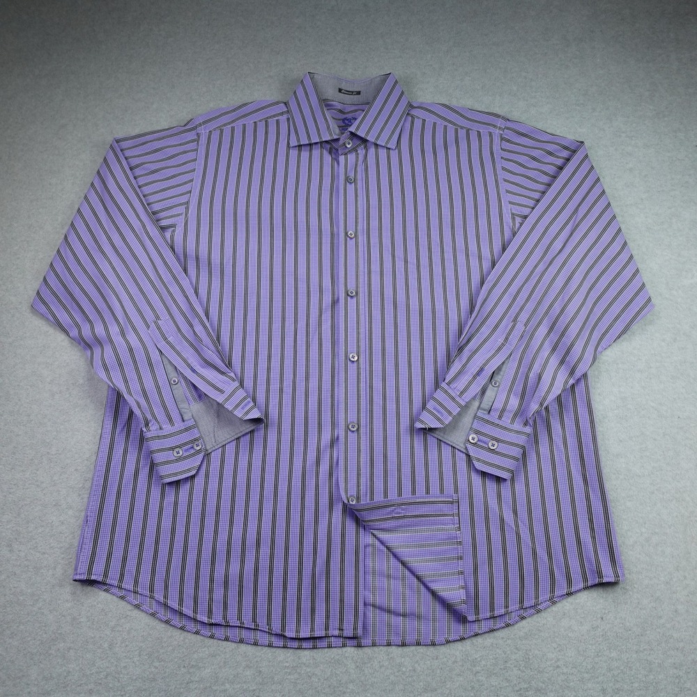Bugatchi Uomo Shirt Mens XL Purple Striped Classic Fit Button Down Dress